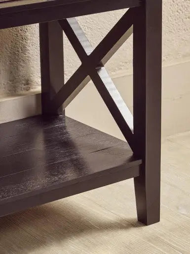 Heritage Black Wooden Large 2 Tier Bookshelf with Cross Detail