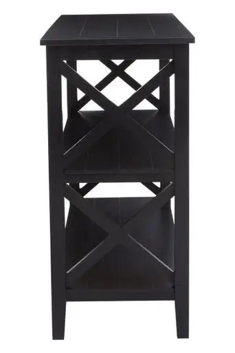 Heritage Black Wooden Large 2 Tier Bookshelf with Cross Detail
