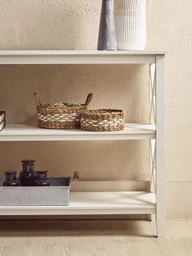 Heritage White Wooden Large 2 Tier Bookshelf with Cross Detail