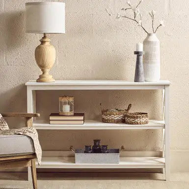 Heritage White Wooden Large 2 Tier Bookshelf with Cross Detail