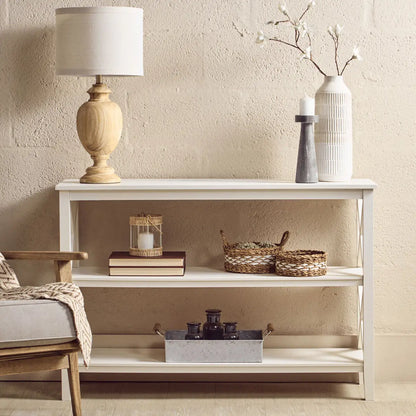 Heritage White Wooden Large 2 Tier Bookshelf with Cross Detail