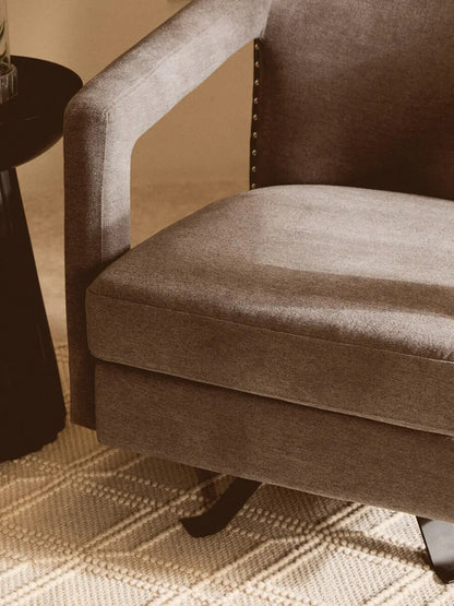 Hestia Ash Velvet Swivel Chair with Matte Black Base