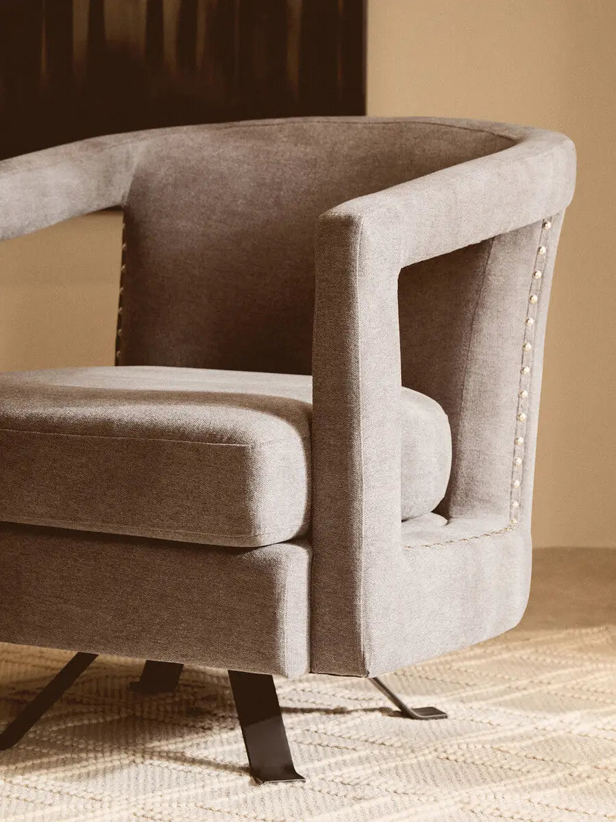 Hestia Ash Velvet Swivel Chair with Matte Black Base