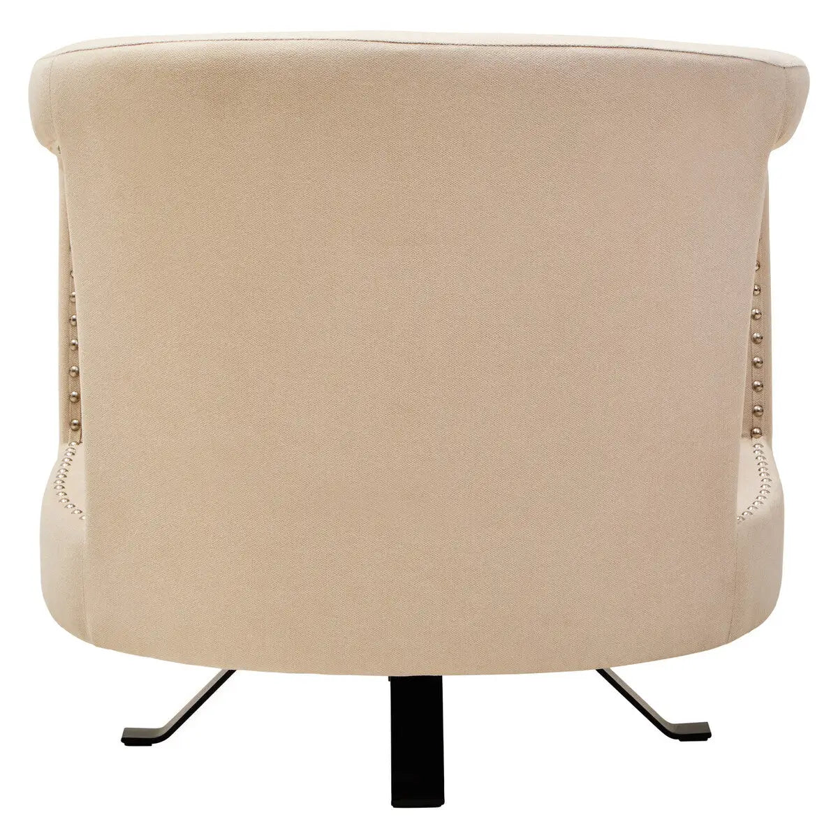 Hestia Beige Velvet Swivel Chair with Matte Black Base