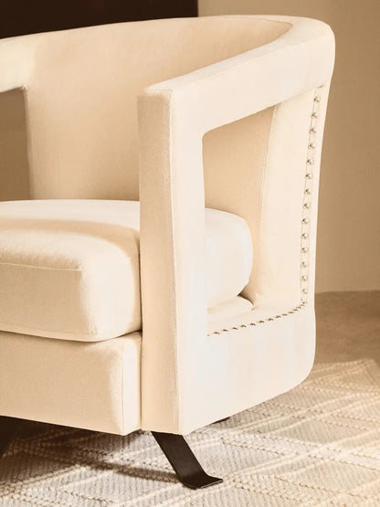 Hestia Beige Velvet Swivel Chair with Matte Black Base