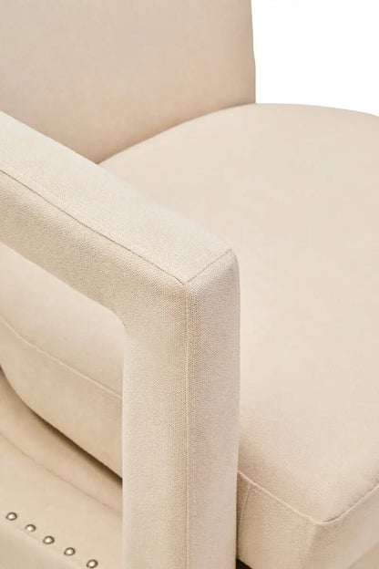 Hestia Beige Velvet Swivel Chair with Matte Black Base