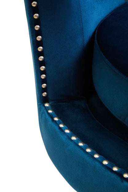 Hestia Blue Velvet Swivel Chair with Matte Black Base