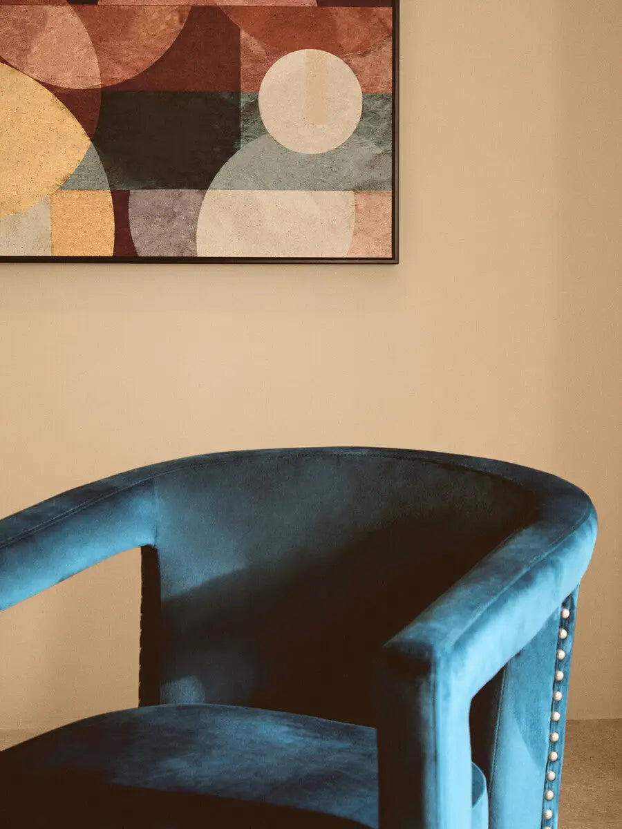 Hestia Blue Velvet Swivel Chair with Matte Black Base