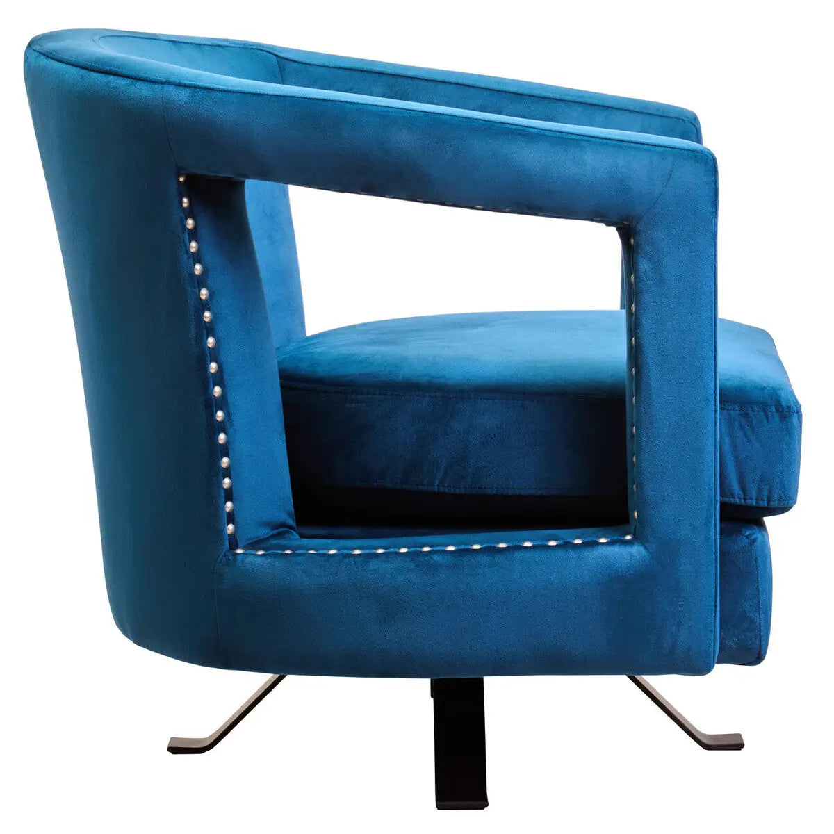 Hestia Blue Velvet Swivel Chair with Matte Black Base