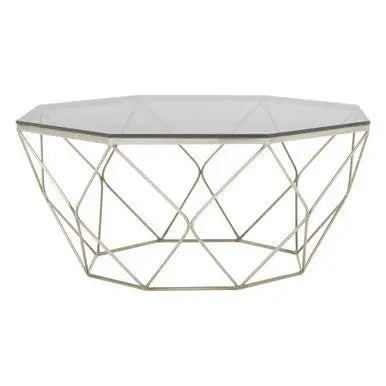 Hexagon Tempered Glass Top Coffee Table with Gold Brushed Nickel Base, Allure