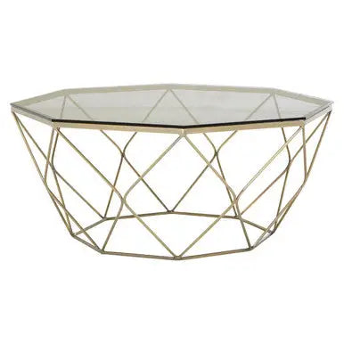 Hexagon Tempered Glass Top Coffee Table with Gold Brushed Nickel Base, Allure