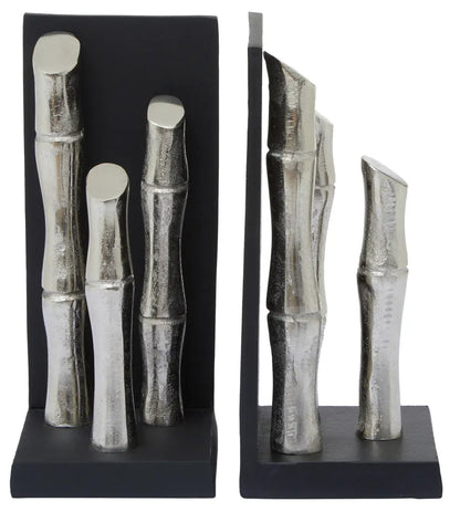 Hiba Set Of Two Silver Finish Bamboo Effect Bookends
