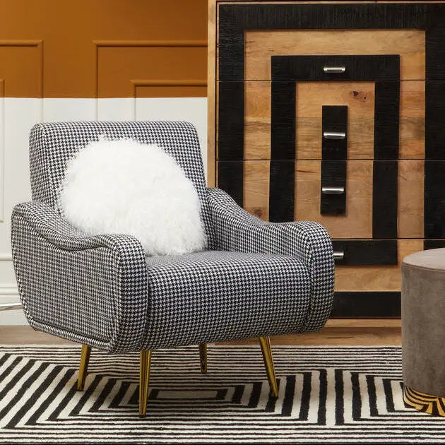 Holli Black And White Houndstooth Pattern Armchair