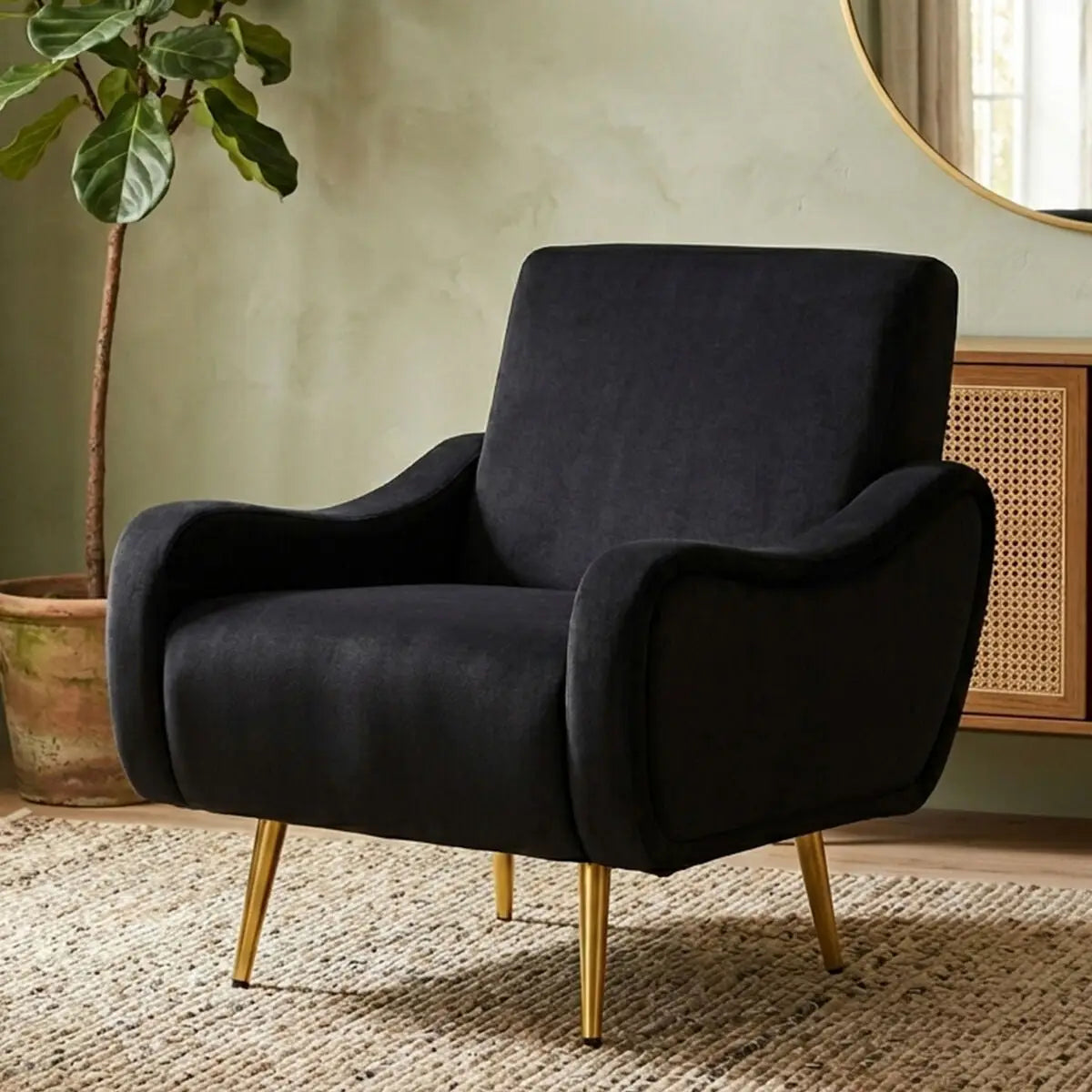 Holli Black Fabric Armchair with Gold Finish Metal Legs