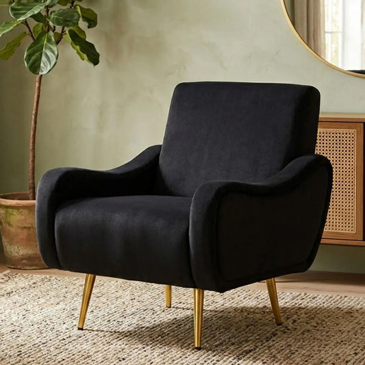 Holli Black Fabric Armchair with Gold Finish Metal Legs