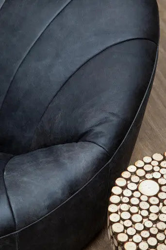 Hoxton Antique Black Leather Cocoon Chair