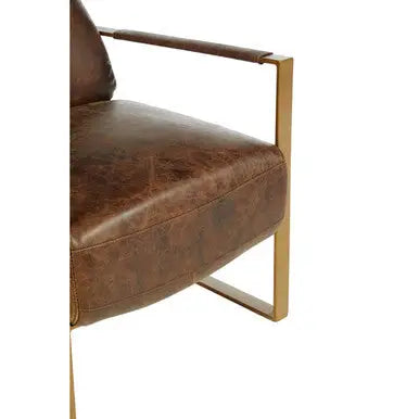 Hoxton Brown Leather Lounge Chair with Rose Gold Finish Iron Frame