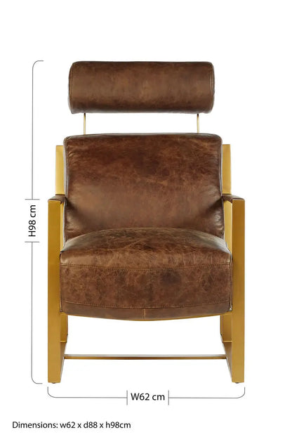 Hoxton Brown Leather Lounge Chair with Rose Gold Finish Iron Frame