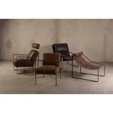 Hoxton Brown Leather Lounge Chair with Rose Gold Finish Iron Frame