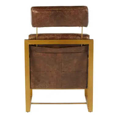 Hoxton Brown Leather Lounge Chair with Rose Gold Finish Iron Frame