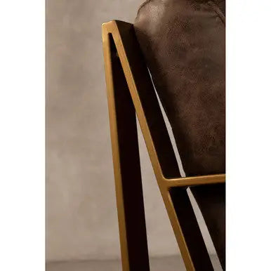 Hoxton Brown Leather Lounge Chair with Rose Gold Finish Iron Frame