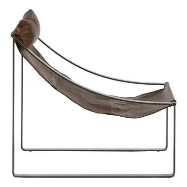 Hoxton Brown Leather Sling Chair with Iron Sledge Base