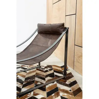 Hoxton Brown Leather Sling Chair with Iron Sledge Base