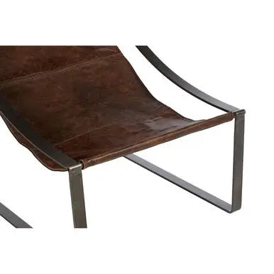 Hoxton Brown Leather Sling Chair with Iron Sledge Base