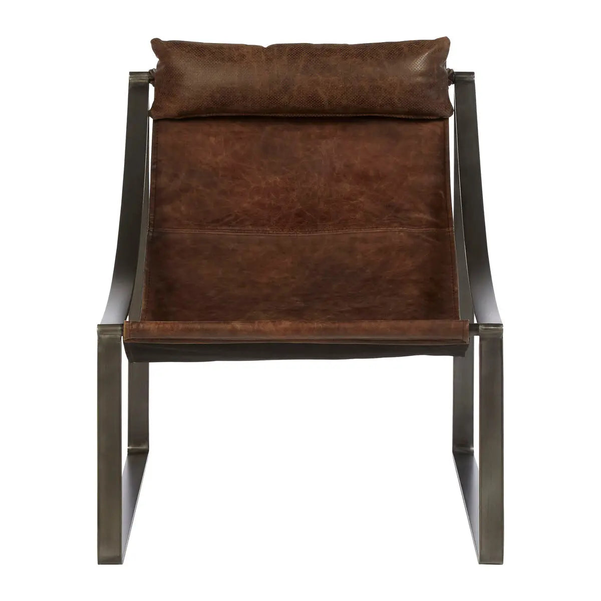 Hoxton Brown Leather Sling Chair with Iron Sledge Base