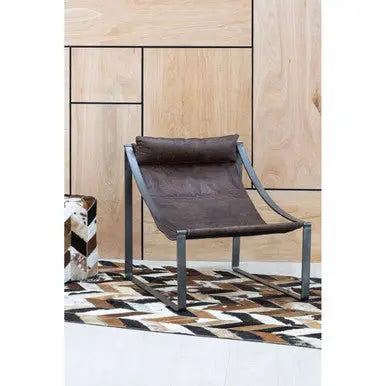 Hoxton Brown Leather Sling Chair with Iron Sledge Base