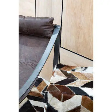 Hoxton Brown Leather Sling Chair with Iron Sledge Base