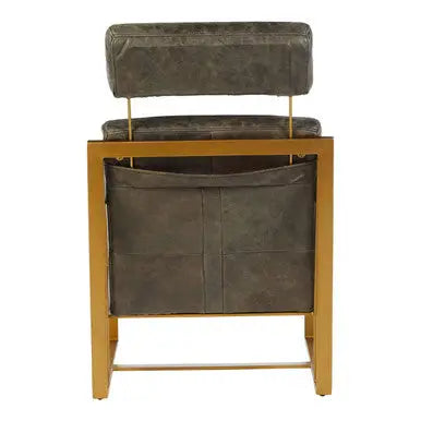 Hoxton Grey Leather Lounge Chair with Rose Gold Finish Frame