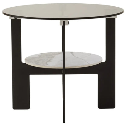 Imperia Grey Glass and White Ceramic Small Round Coffee Table