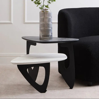 Imperia White Ceramic 2 Tier Asymmetrical Small Coffee Table