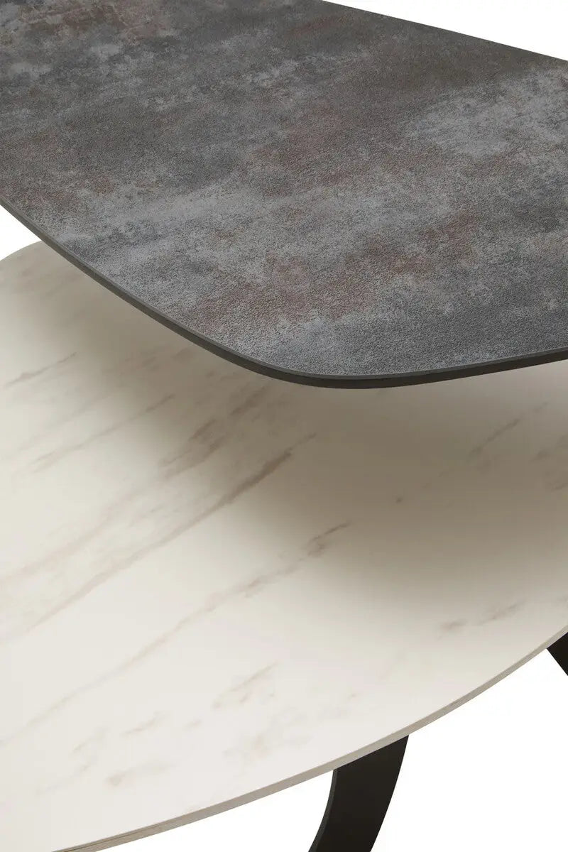 Imperia White Ceramic 2 Tier Asymmetrical Small Coffee Table