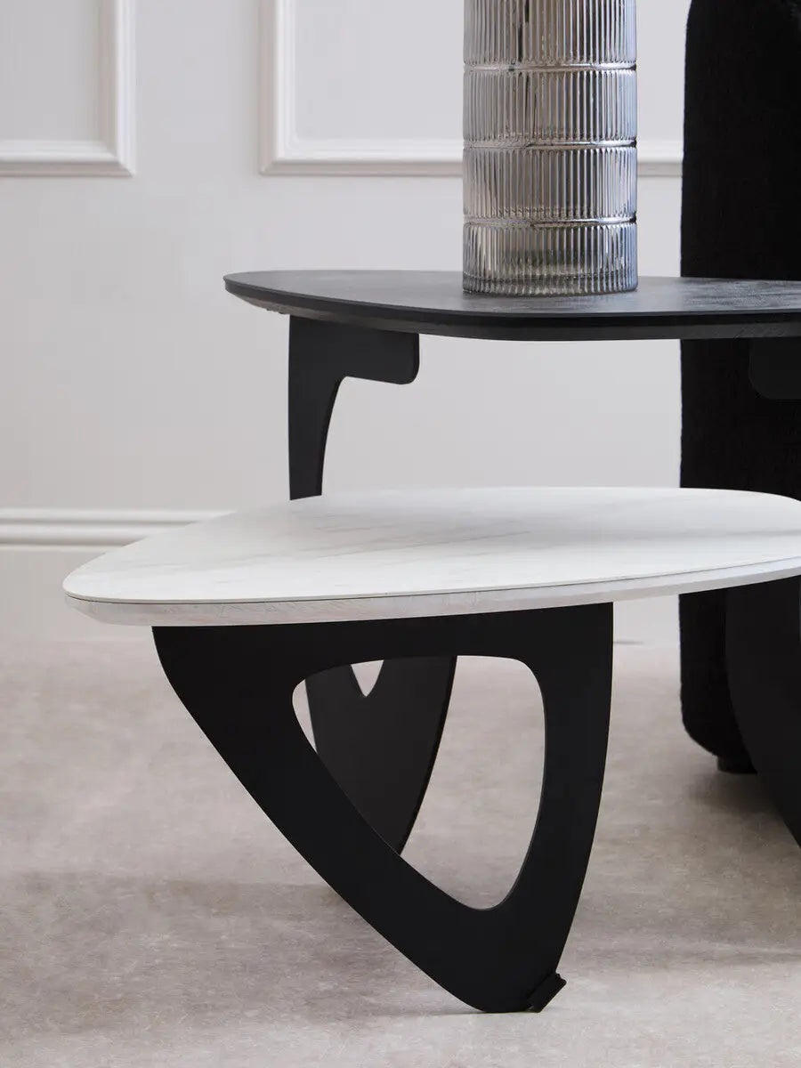 Imperia White Ceramic 2 Tier Asymmetrical Small Coffee Table