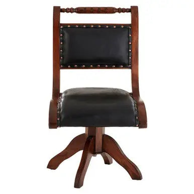 Inca Black Genuine Leather Swivel Chair with Wood Frame