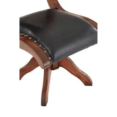 Inca Black Genuine Leather Swivel Chair with Wood Frame