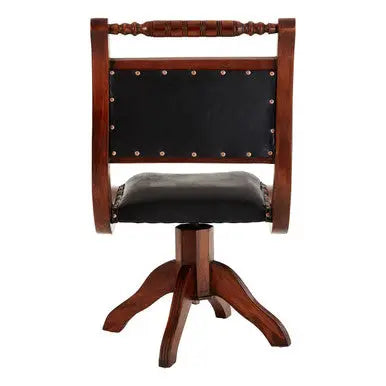 Inca Black Leather and Teak Wood Swivel Chair