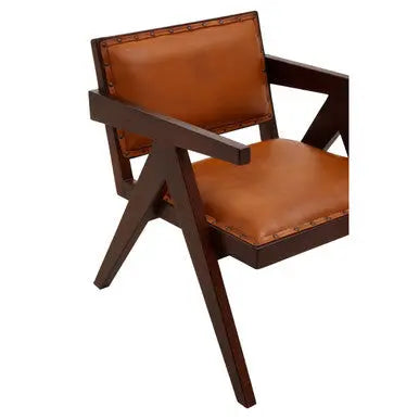 Inca Tan Leather and Teak Frame Dining Chair