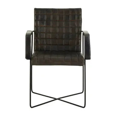 Iron and Grey Leather Weave Chair | Buffalo
