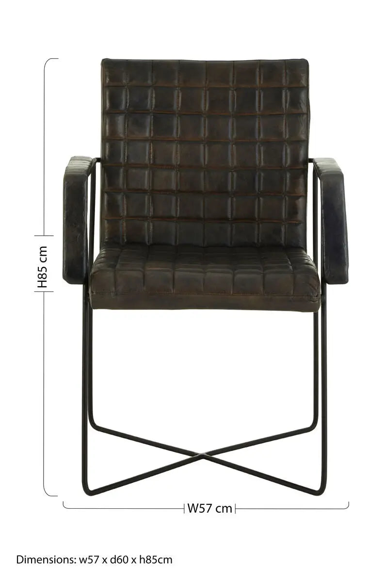Iron and Grey Leather Weave Chair | Buffalo