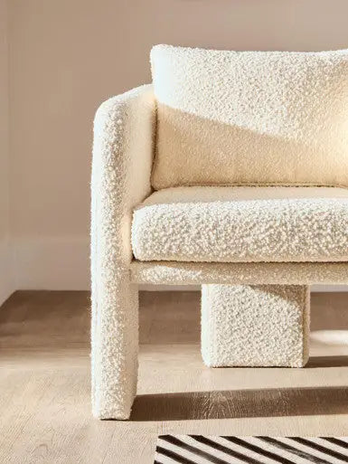 Ivory Boucle Curved Armchair | Ozzero