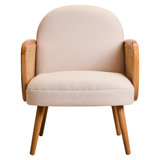Ivory Fabric and Cane Chair with Elm Wood Legs | Cebu
