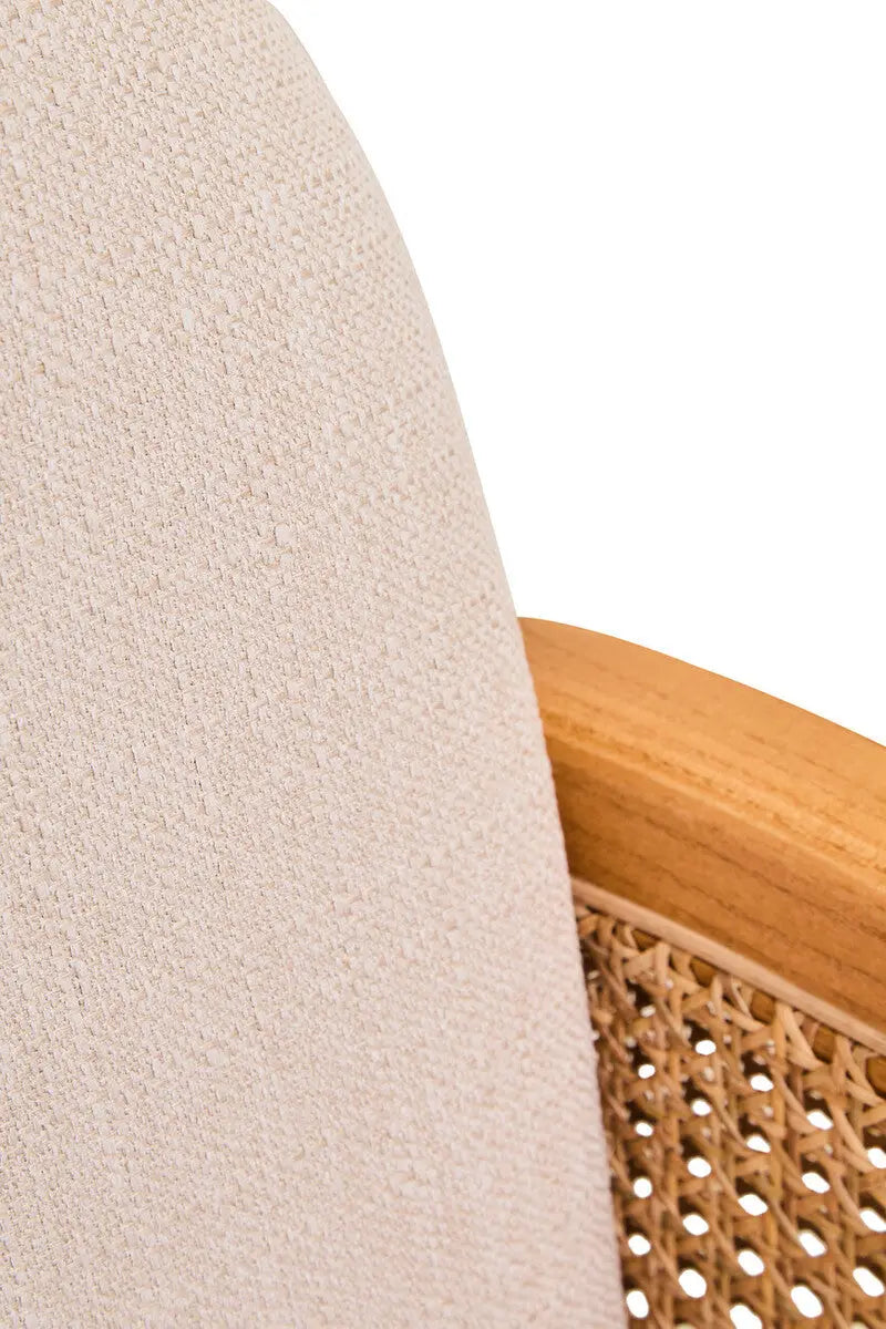 Ivory Fabric and Cane Chair with Elm Wood Legs | Cebu