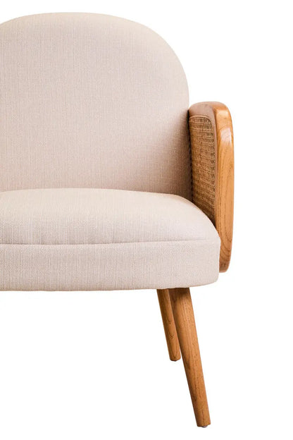 Ivory Fabric and Cane Chair with Elm Wood Legs | Cebu