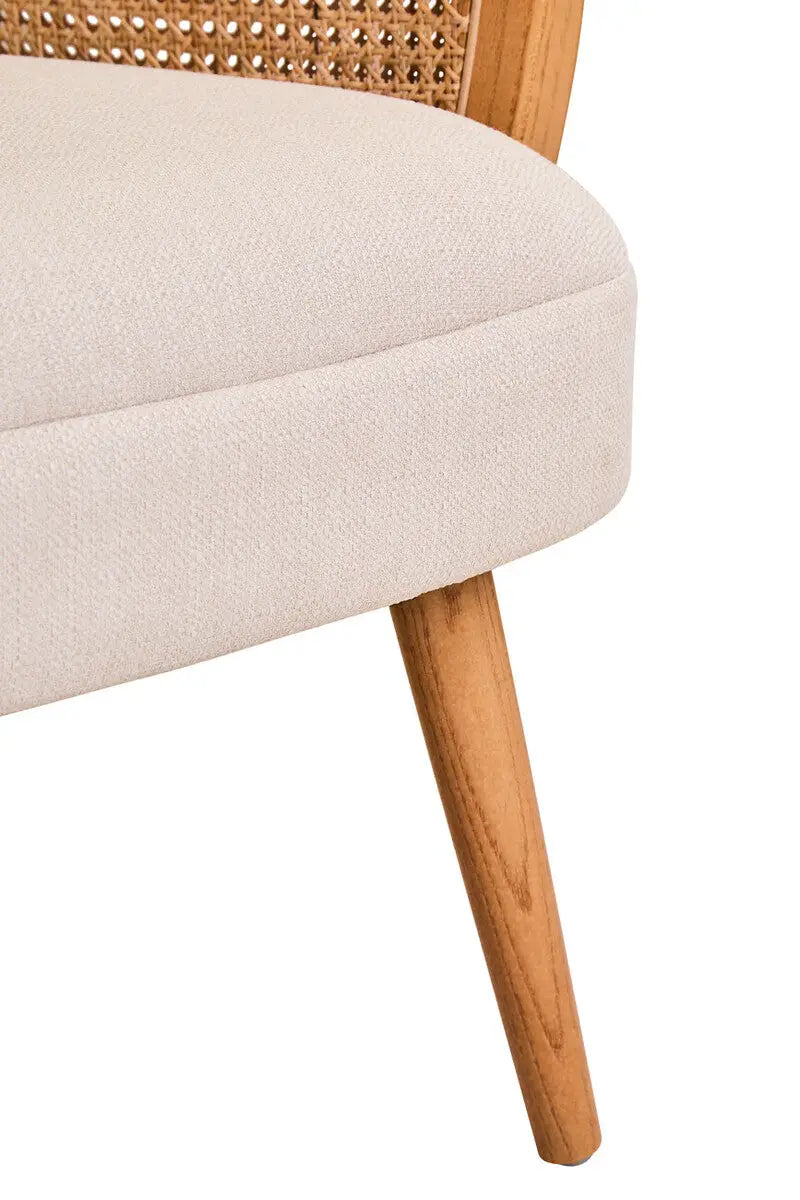 Ivory Fabric and Cane Chair with Elm Wood Legs | Cebu