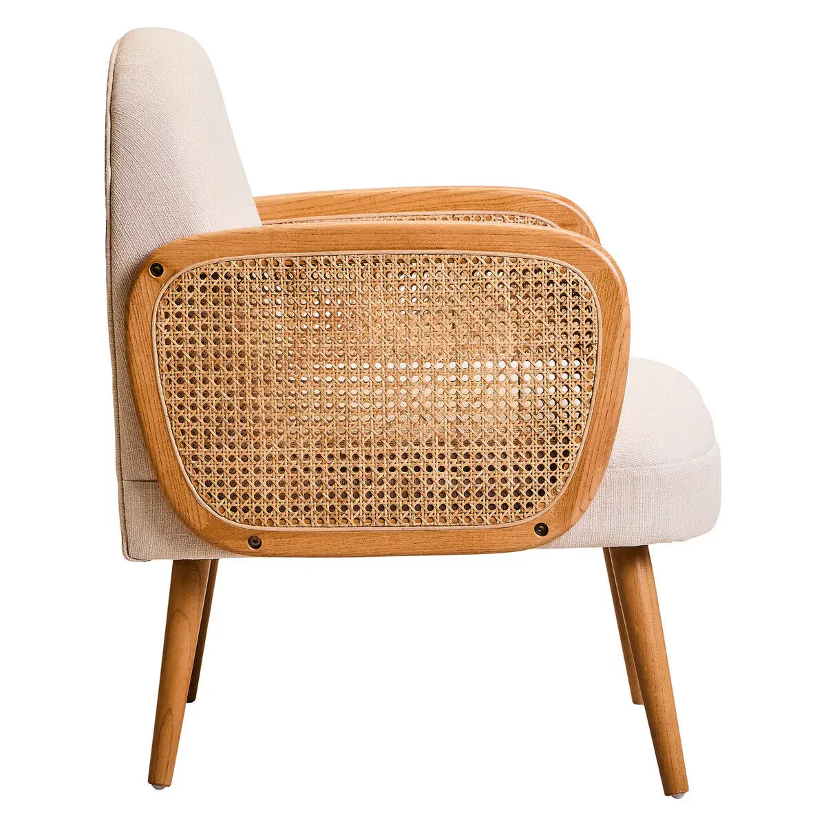Ivory Fabric and Cane Chair with Elm Wood Legs | Cebu