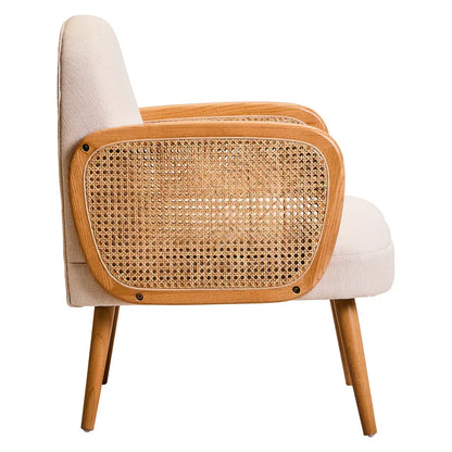 Ivory Fabric and Cane Chair with Elm Wood Legs | Cebu