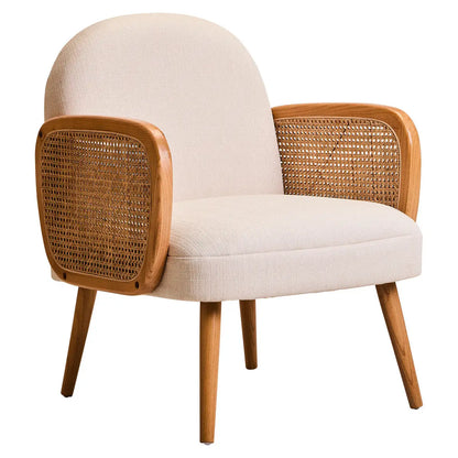 Ivory Fabric and Cane Chair with Elm Wood Legs | Cebu